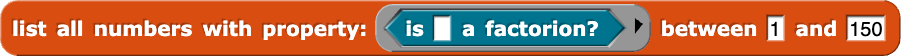 list all numbers with property factorion etween min and max