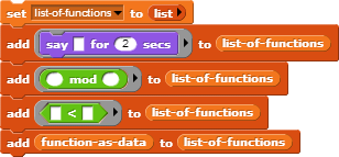 adding various functions to a list