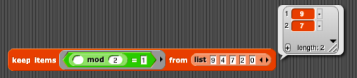 keep items such that <(() mod (2)) = (1)> from list...