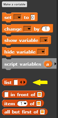 LIST block in the palette