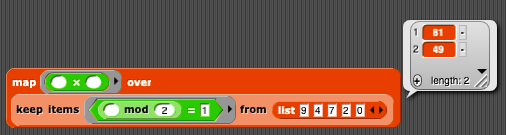 map square over keep odds from list