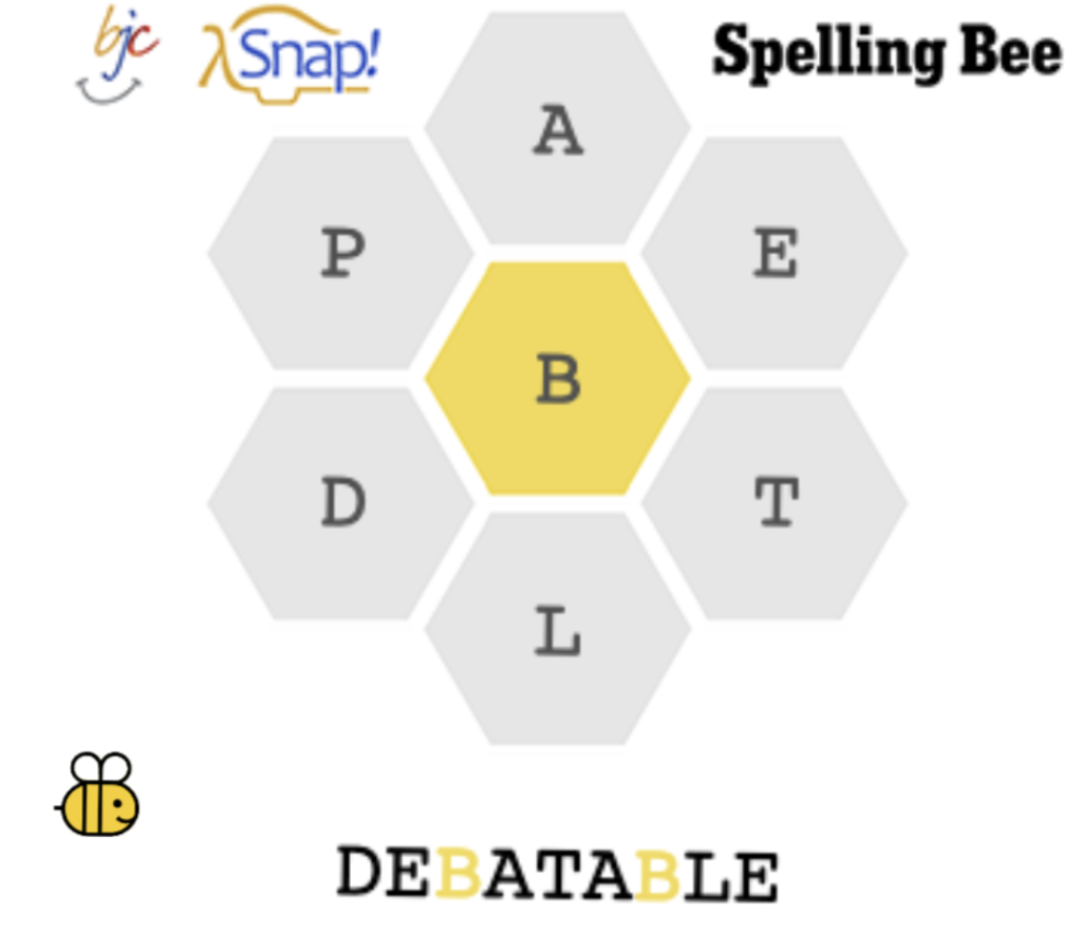 Example of the hexagonally-shaped puzzle, with the center one 'D', and six others'R, E, C, H, N, W'