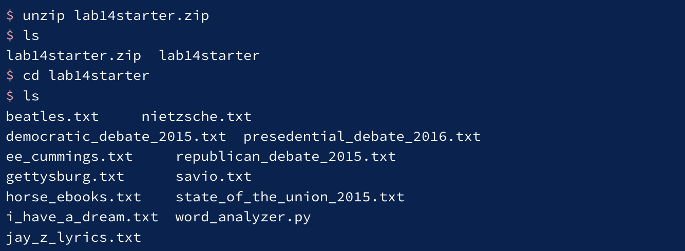 terminal unzip example