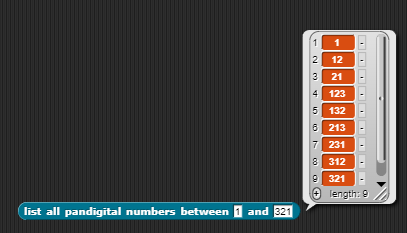 example list pandigital numbers between 1 and 10000