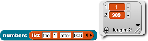 example call to numbers with a 4 element list containing two numbers