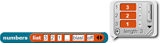 example call to numbers with a list containing an ellipse
