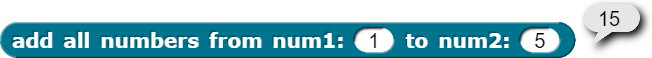 example of adding all numbers between 1 and 5 with output 15