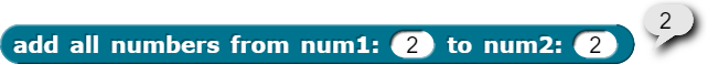 example of adding all numbers between 2 and 2 with output 2