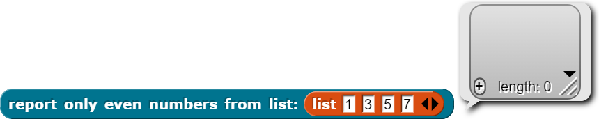 example of report only even letters with a list containing 1, 3, 5, , 7