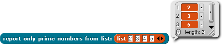 example of report only prime numbers from a list containing 2, 3, 4, 5