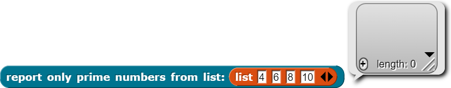 example of report only prime numbers from a list containing 4, 6, 8, 10