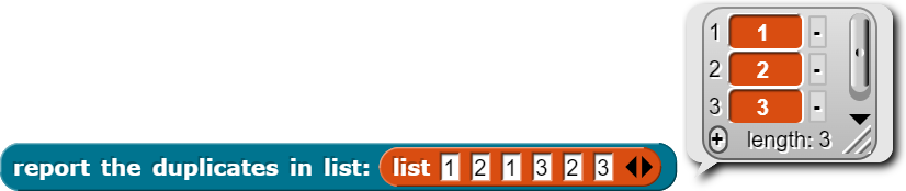 example of report the duplicates of a list containing 1, 2, 1, 3, 2, 3