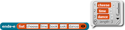 example call to ends e with a 5 word list
