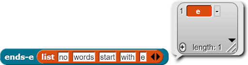 example call to ends e with a different 5 word list