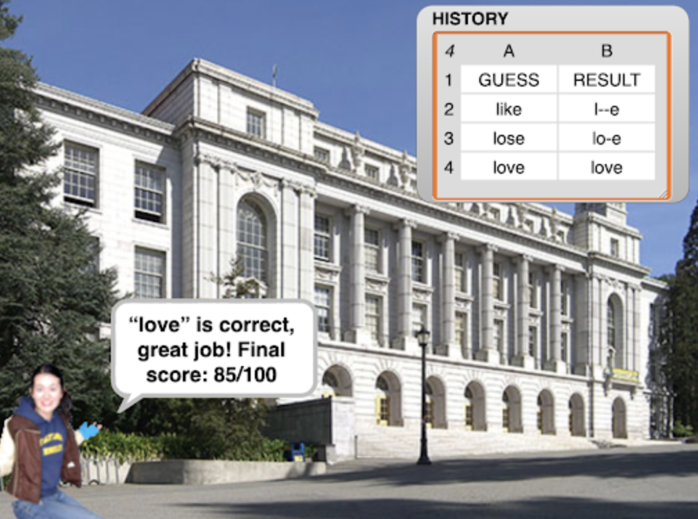 Example of Wordlite testcase described above, with person infront of Wheeler hall